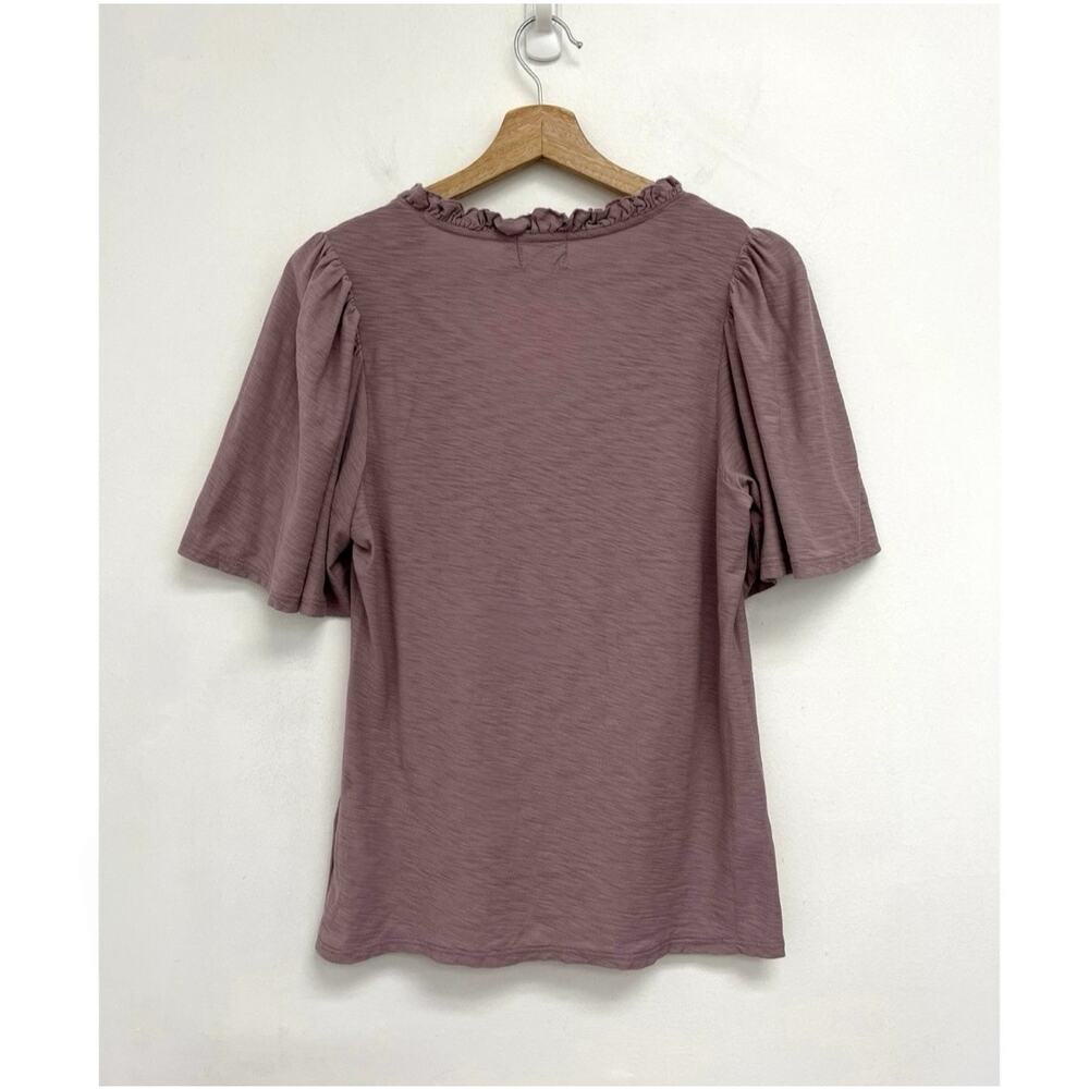 Nation LTD Tierra Flirty Flutter Sleeve V-Neck Short Sleeve Slub Cotton Tee-Med - Picture 3 of 14